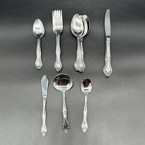 Vintage Flatware Set Royal Baroque Imperial Stainless Korea 1970s Lot Of 19